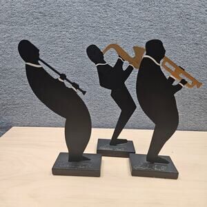VTG 3 Artist Signed Claudine Buell Metal Silhouette Jazz players Sculptures